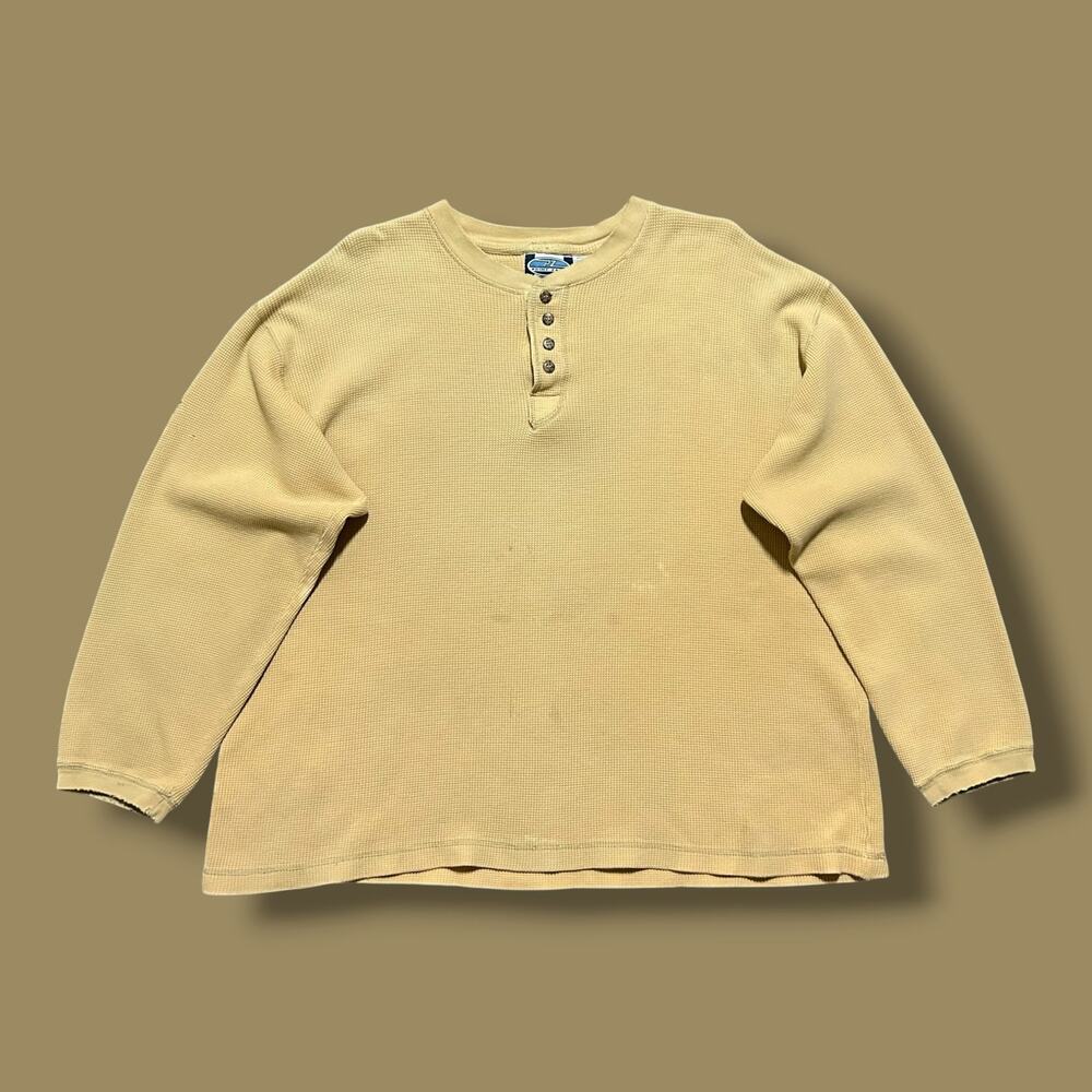 Vintage Thrashed Shirt Thermal Henley Sun Faded Long Sleeve 80s 90s Large Cotton